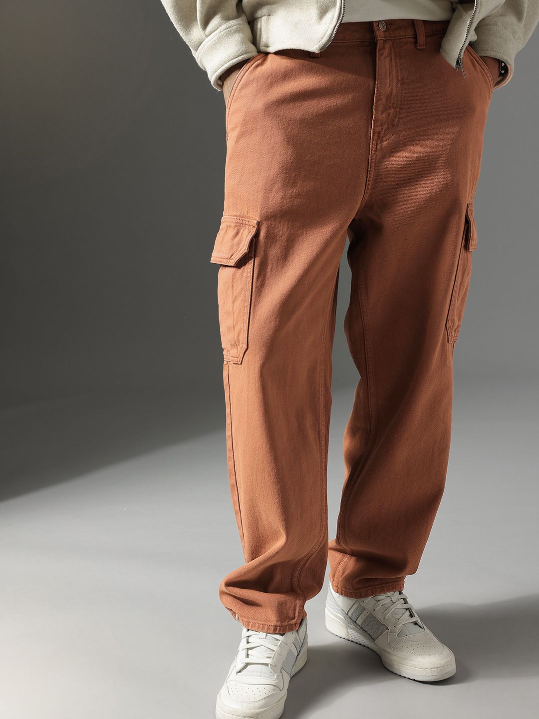 FCUK Men Loose Fit Mid-Rise Cargo Style Pure Cotton Jeans-picture-34