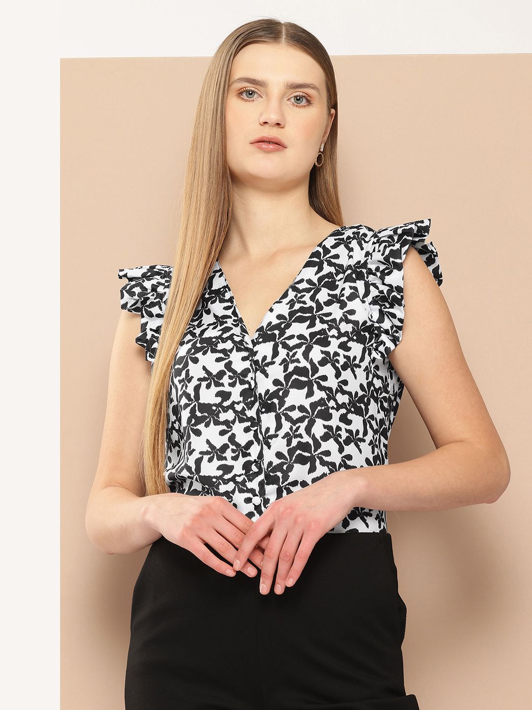 all about you her by invictus Floral Printed Ruffle Detail Top-picture-2