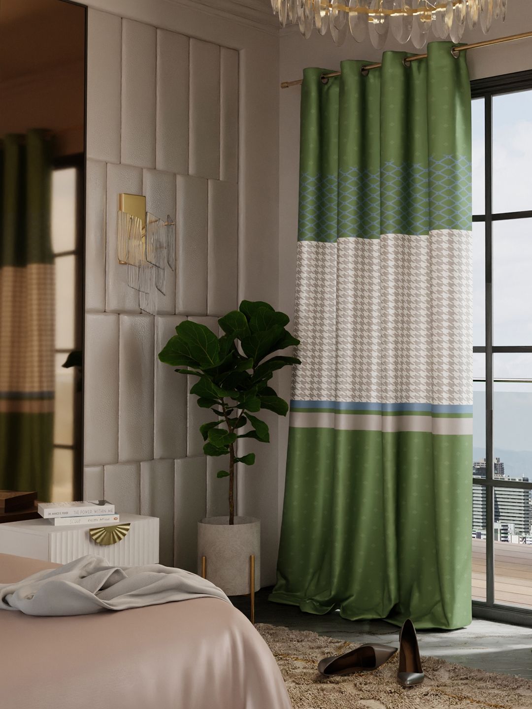 Stoa Paris Versailles Olive Green & Cream-Coloured Geometric Printed Long Door Curtain-picture-12
