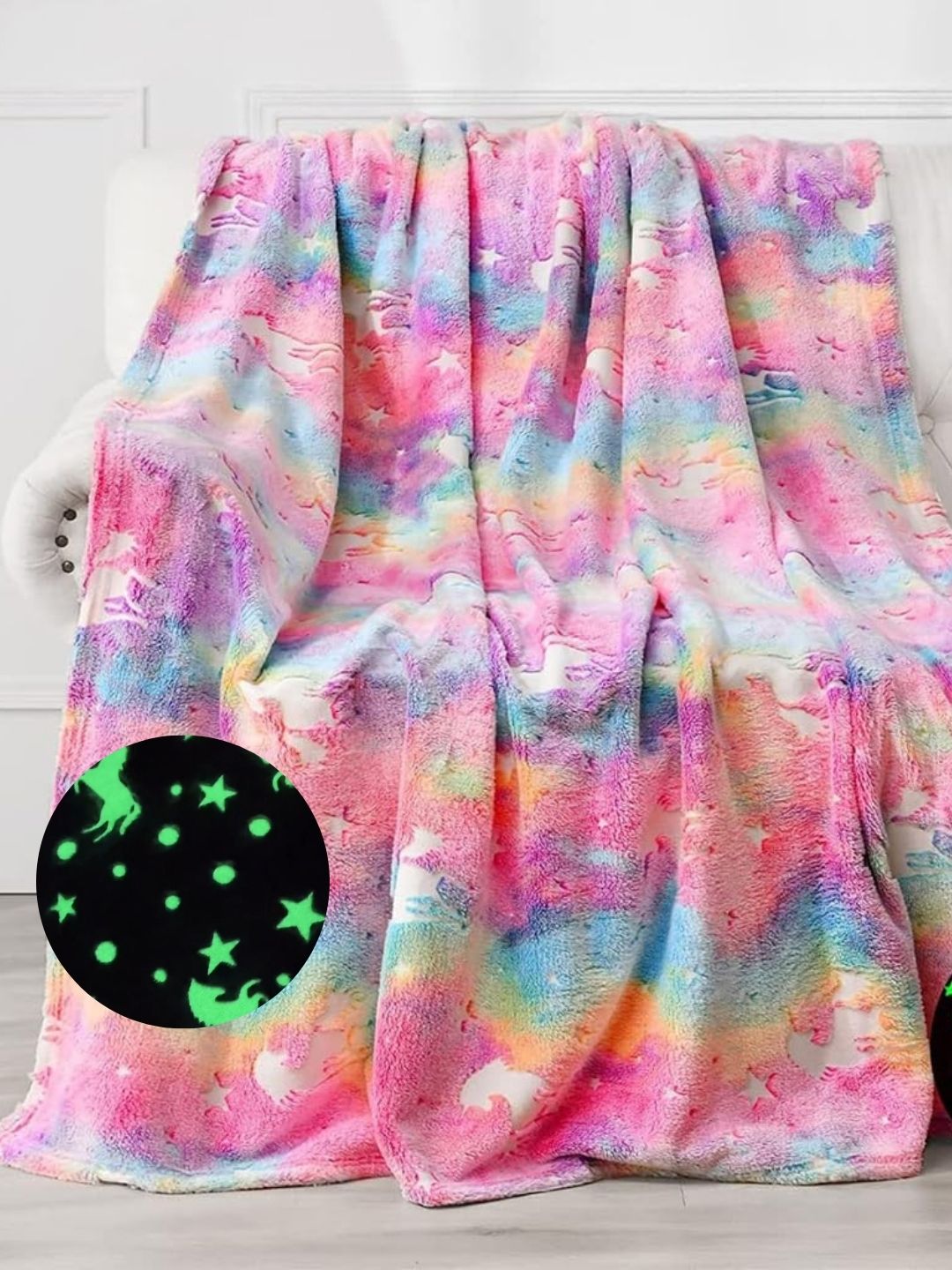 Famyo Kids Pink Rainbow Unicorn Glow in The Dark Queen Size Blanket-picture-23