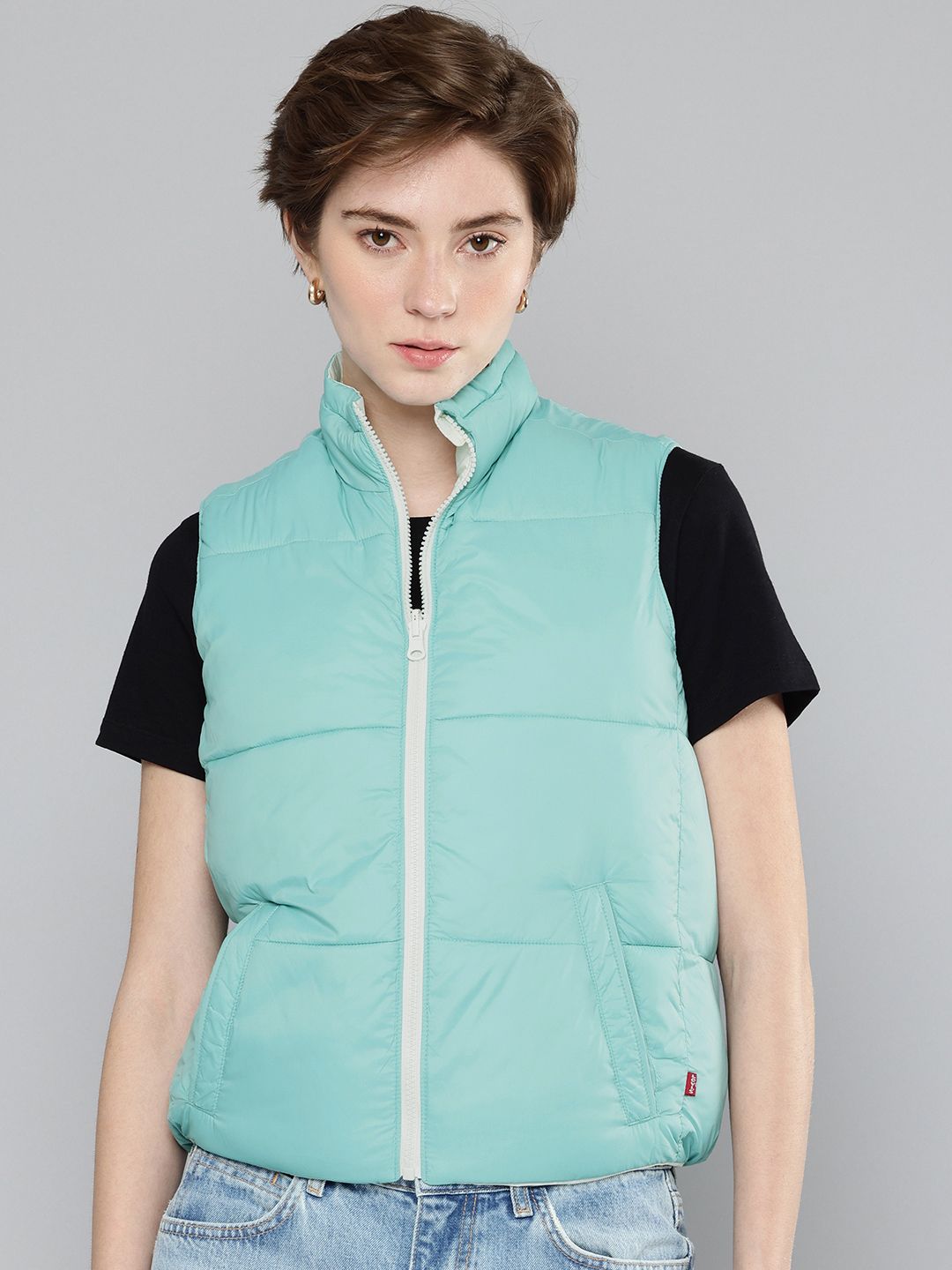 Levis Mock Collar Sleeveless Reversible Puffer Jacket