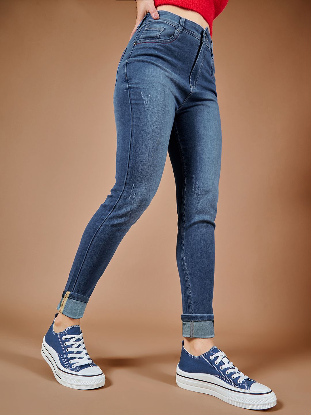 Roadster Women Skinny Fit High Rise Twill Tape Detailing Scraped Stretchable Denim Jeans-picture-16