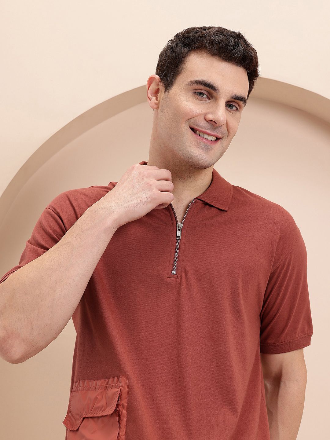 Mast & Harbour Pocket Detail Zip-Up Polo Collar T-shirt-picture-24