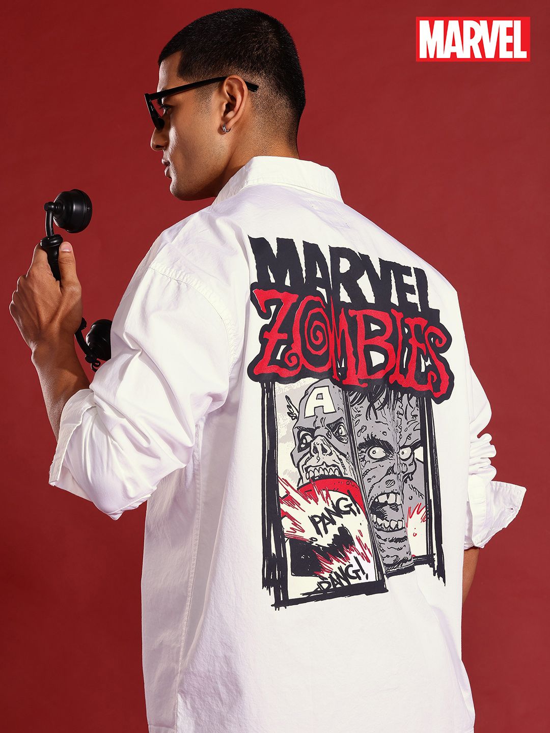 MARVEL STREET Zombies Print Drop-Sleeves Pure Cotton Oversized Shirt-picture-48