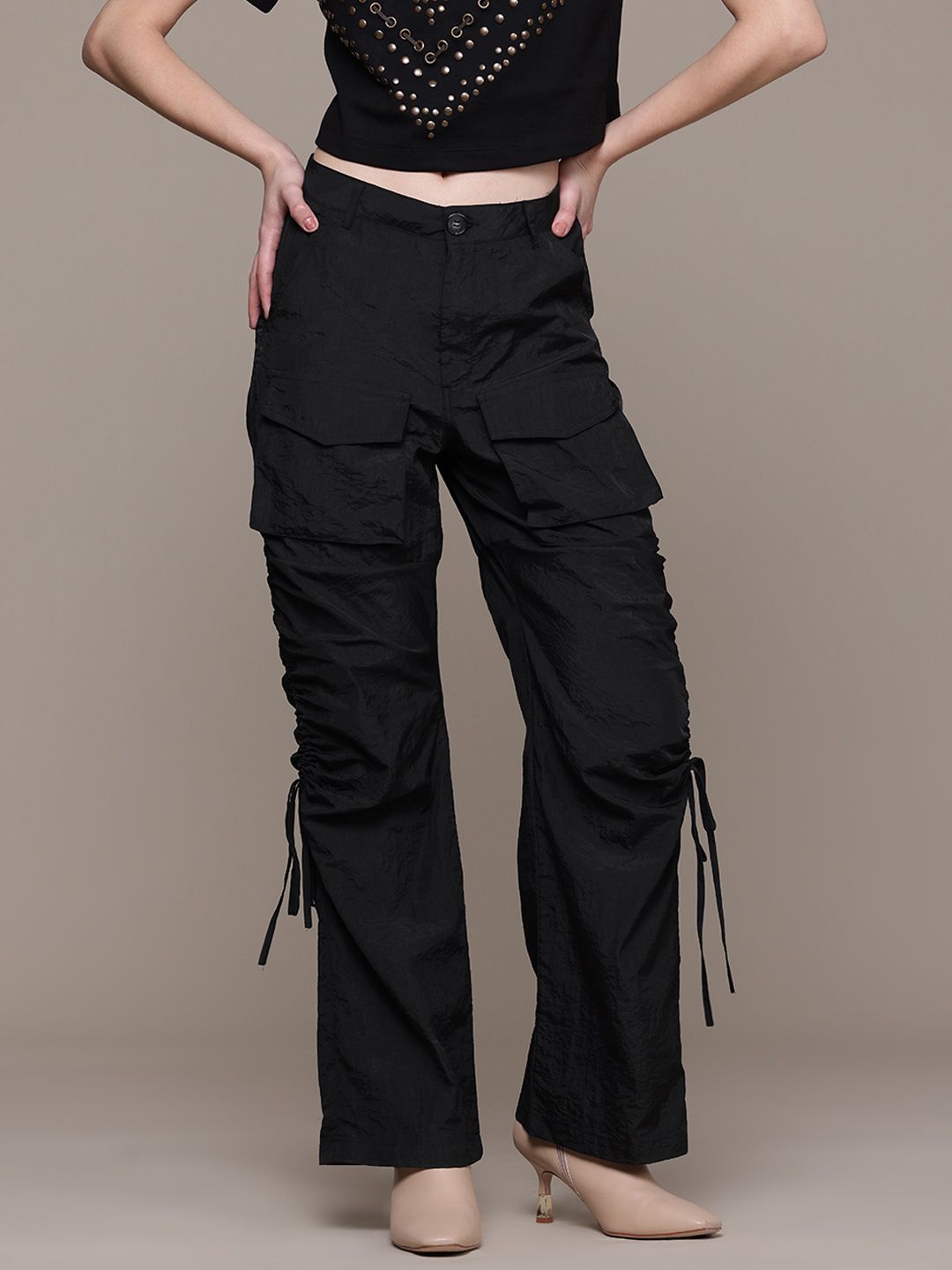 Label Ritu Kumar Women Straight Fit Cargos Trousers With Ruched Side Detail-picture-36