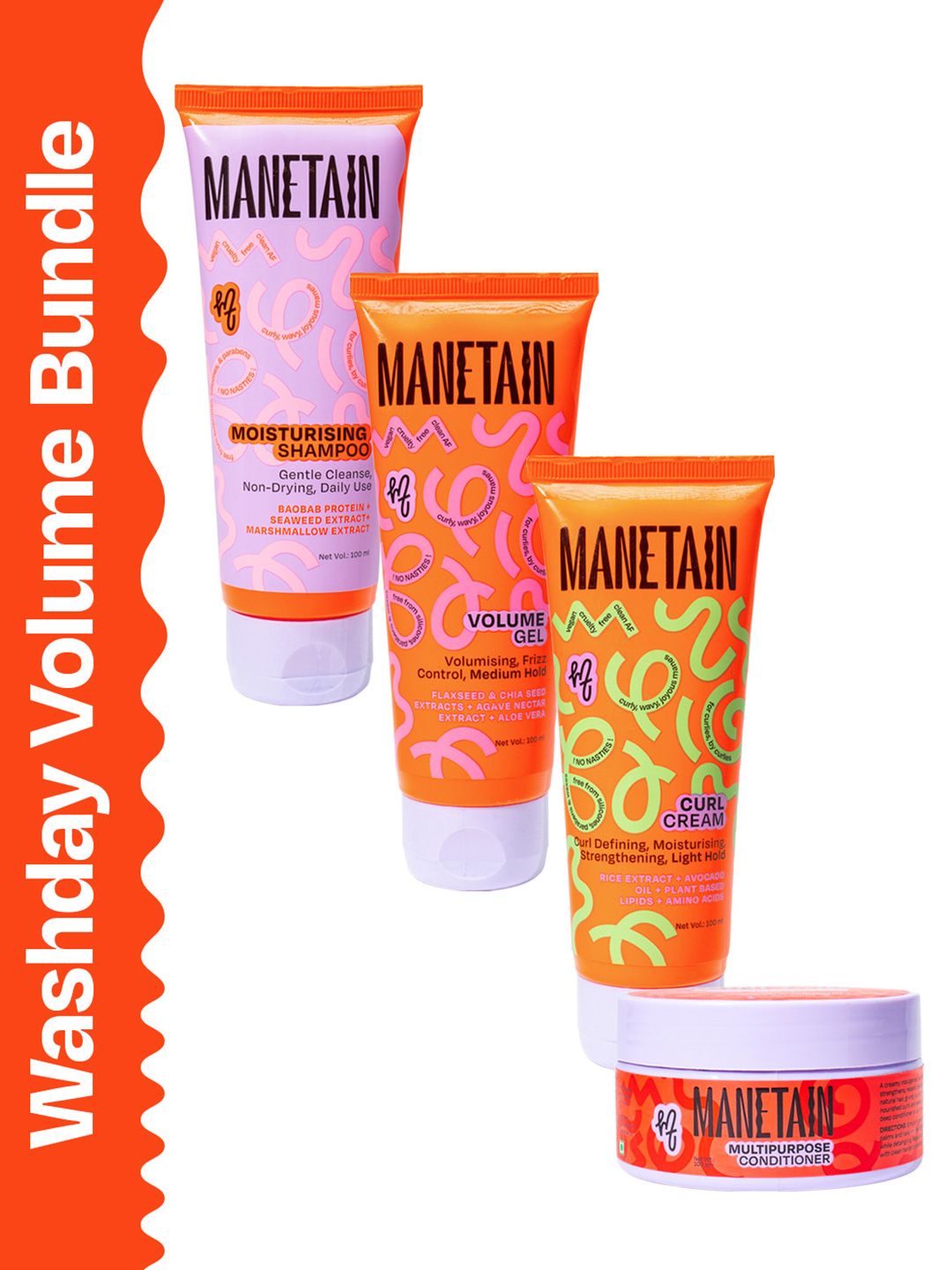 MANETAIN Set Of 4 Shampoo, Volume Gel & Curl Cream- 100 ml Each With Conditioner -100 g-image-9