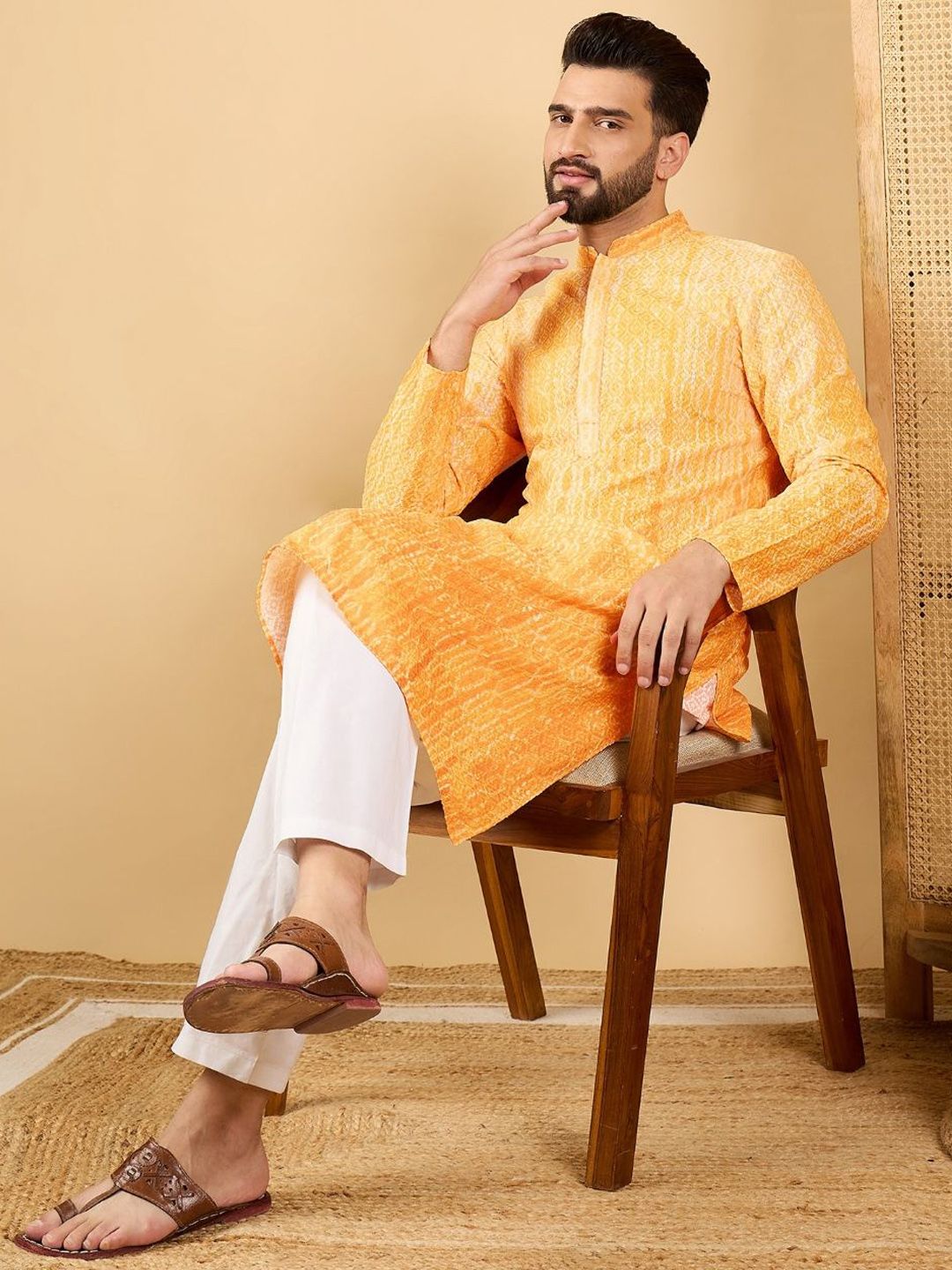 Ethnic Bay Geometric Printed Mandarin Collar Long Sleeves Regular Straight Kurta-picture-41