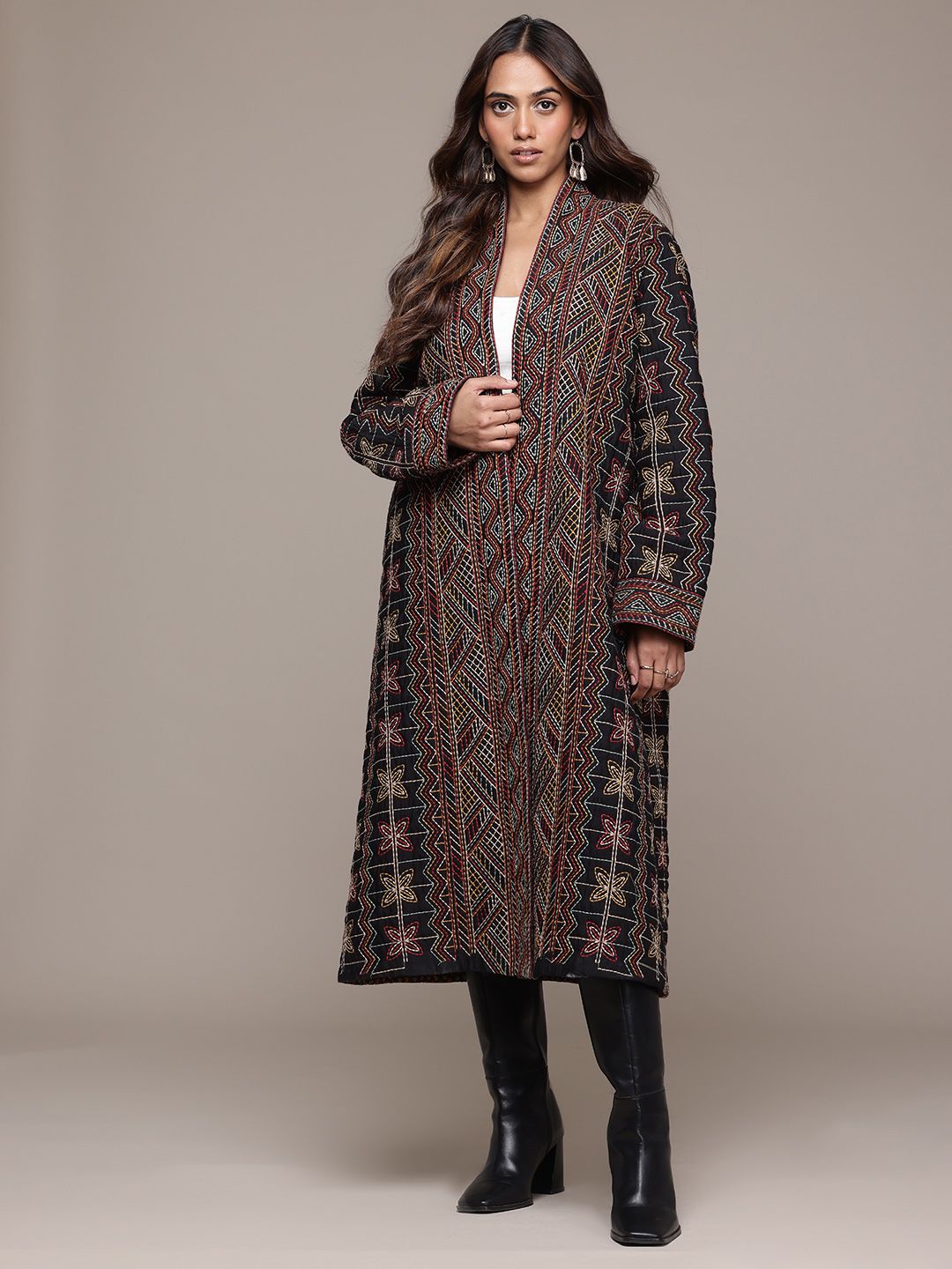 Ritu Kumar Embroidered Longline Silk Ethnic Shrug-image-49