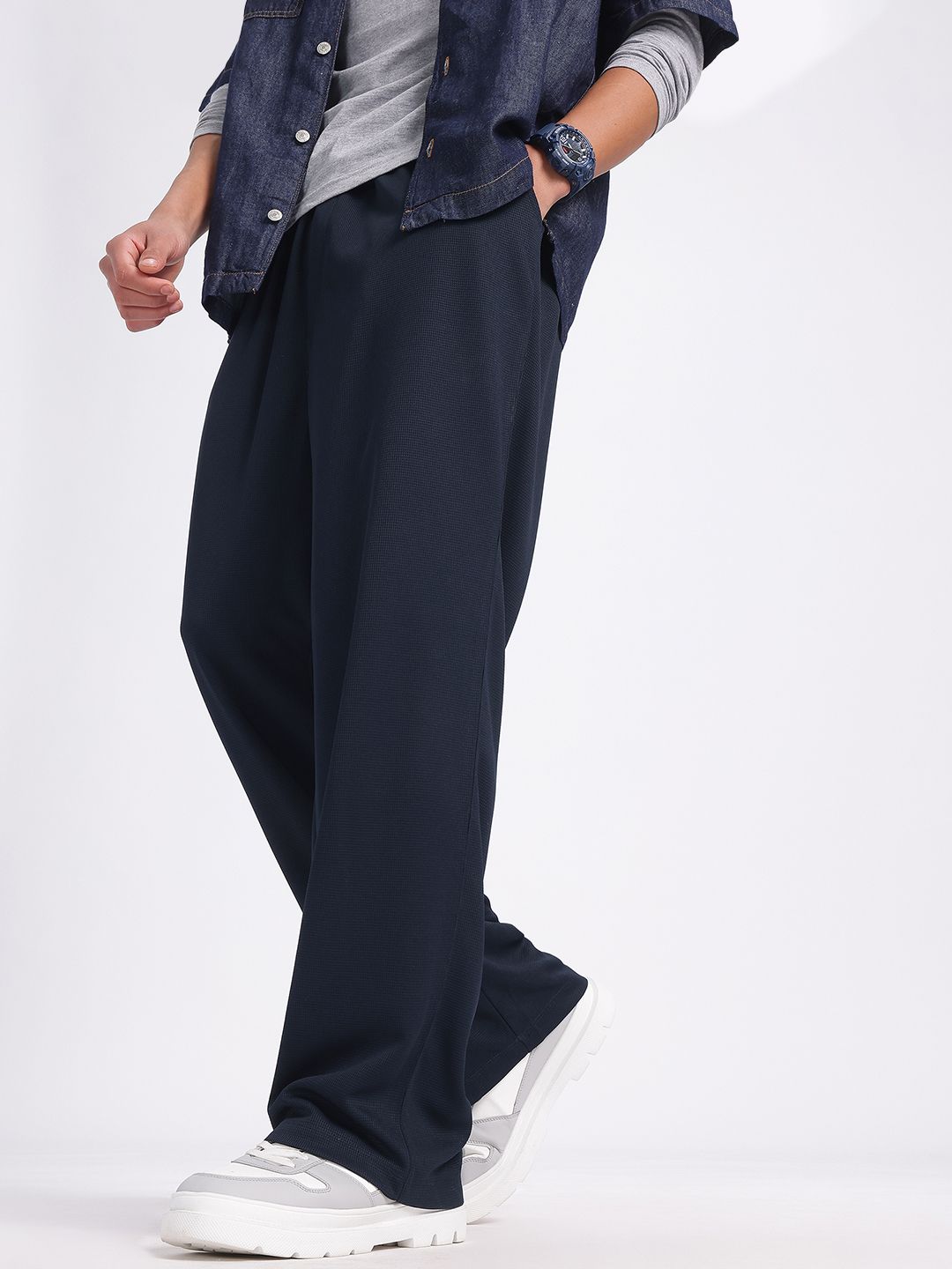 glitchez Men Urban Drift Textured Relaxed Fit Trousers-image-36