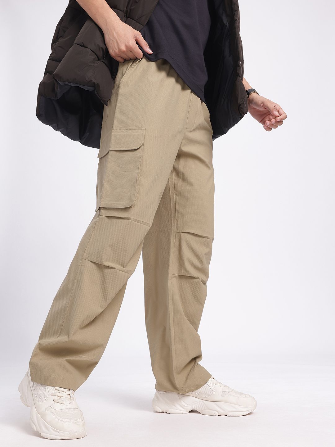 glitchez Men Comfort Meets Style Self-Checked Relaxed Fit Cargo-Style Trousers-image-34
