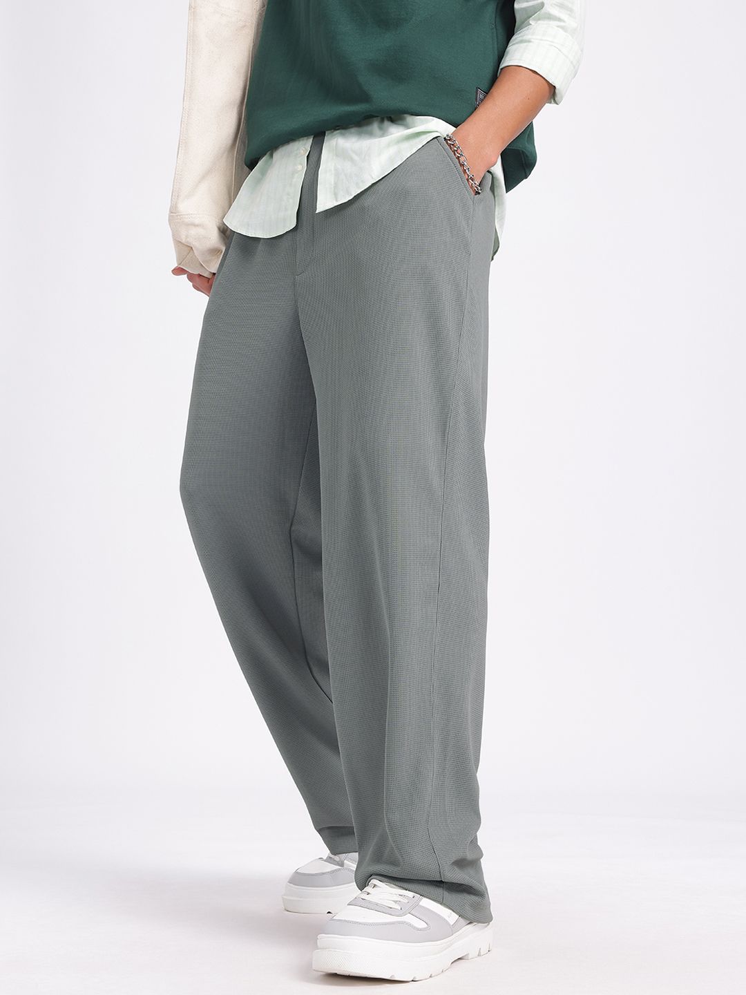 glitchez Men Statement Making Textured Relaxed Fit Trousers-image-24