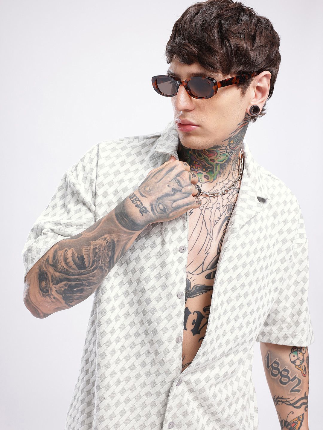 glitchez Oversized Self Design Textured Casual Shirt-picture-19