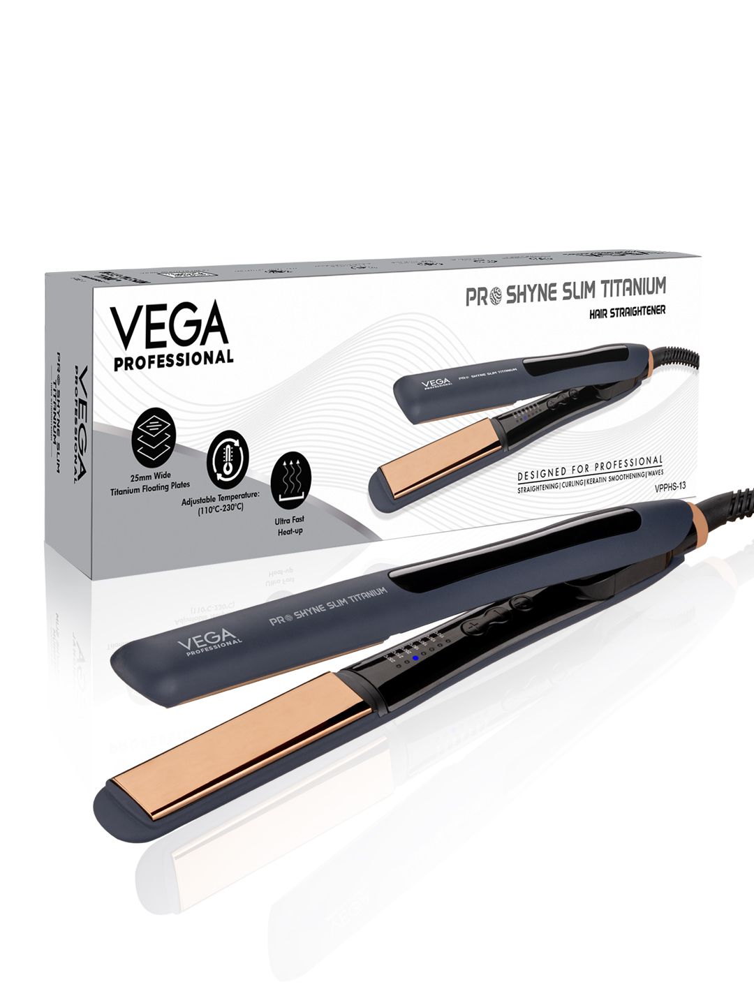 VEGA PROFESSIONAL Pro-Shyne Slim Titanium Hair Straightener With 25mm Wide - Blue VPPHS-13-image-9