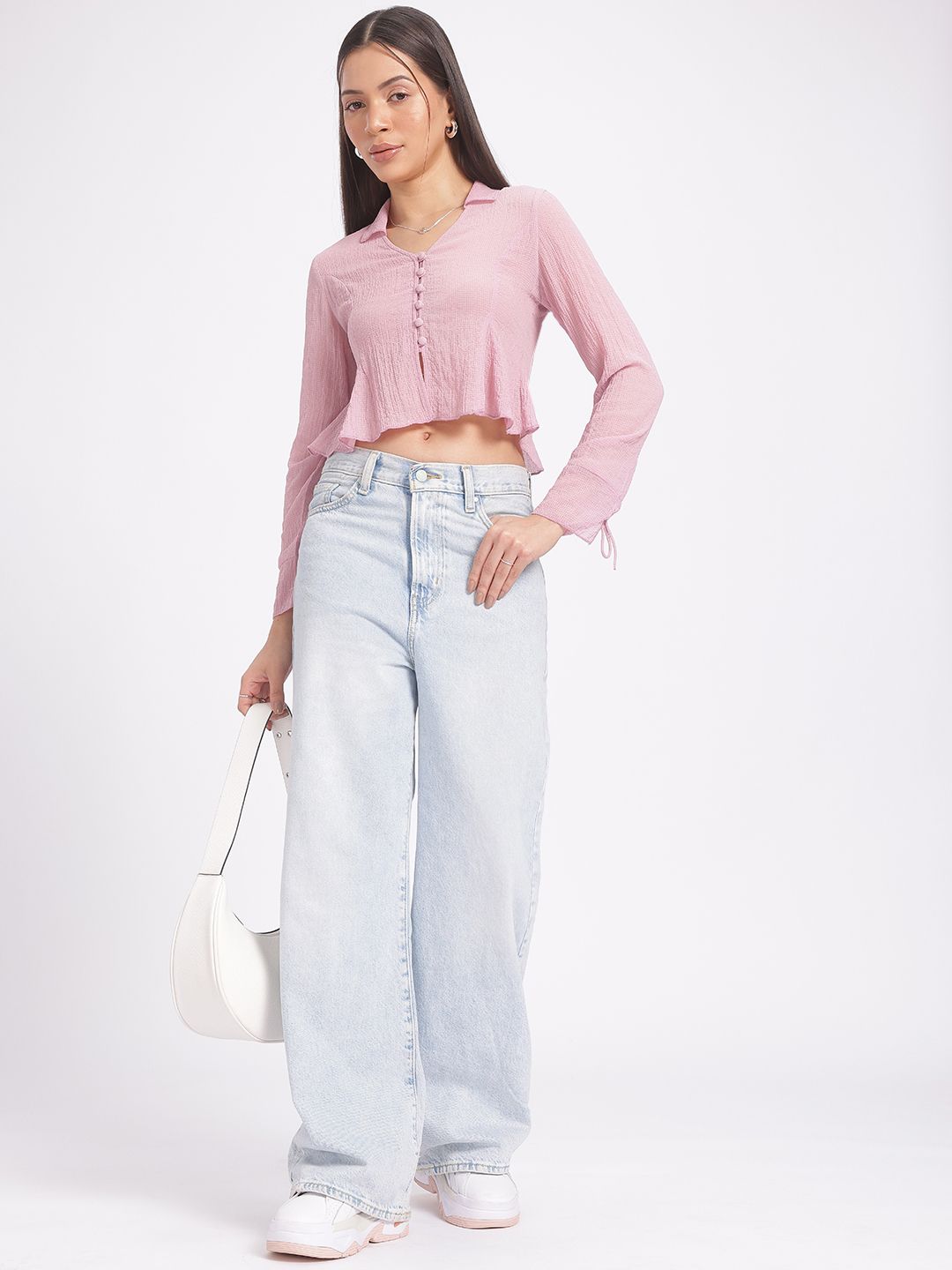 Glitchez Textured Cropped Peplum Top view 5