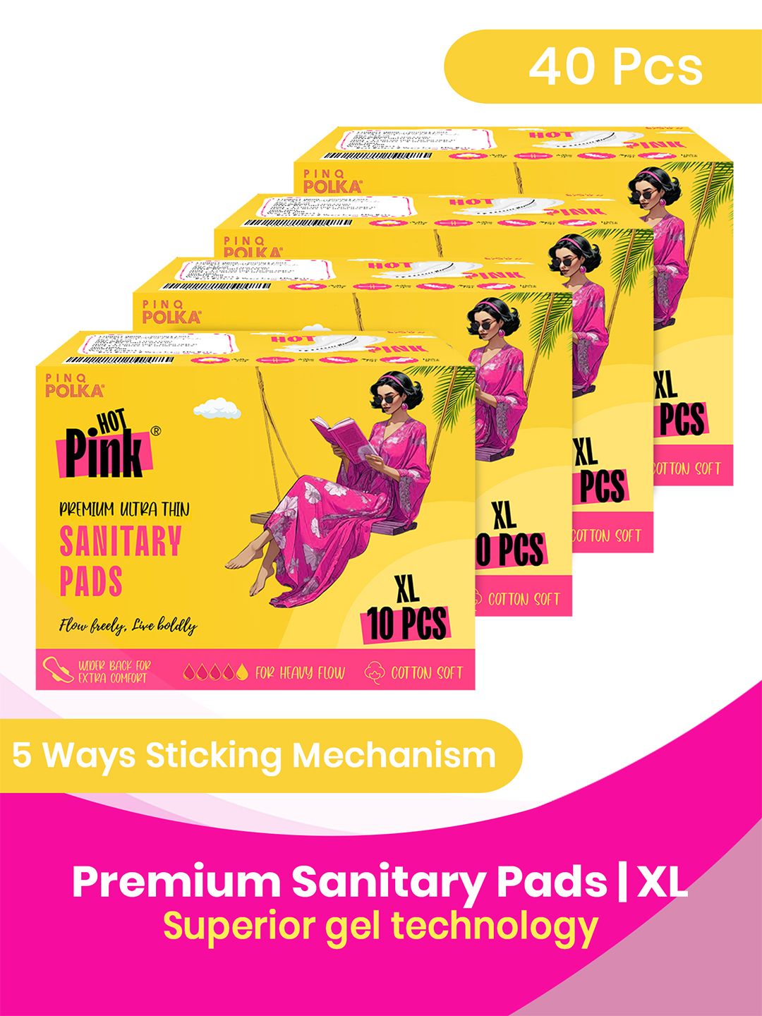 PINQ POLKA Pack of 40 Hot Pink Ultra Thin Rashfree Cotton Feel Sanitary Pads (280 Mm)-picture-27