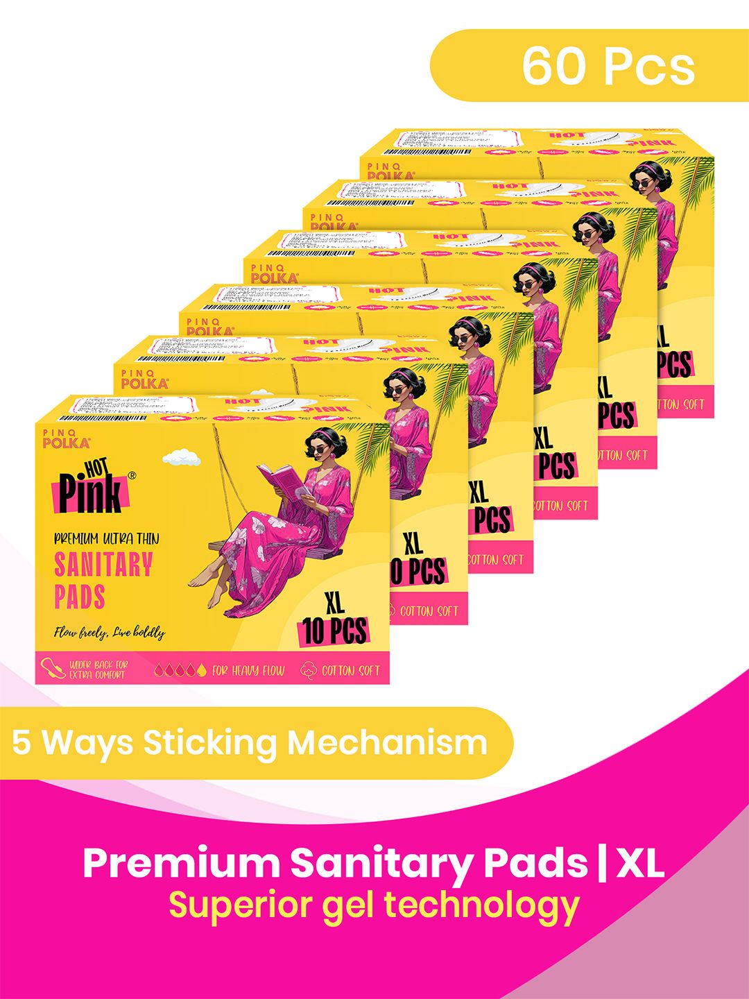 PINQ POLKA Pack of 60 Ultra-Thin Rash free Cotton Feel Sanitary Pads-picture-29