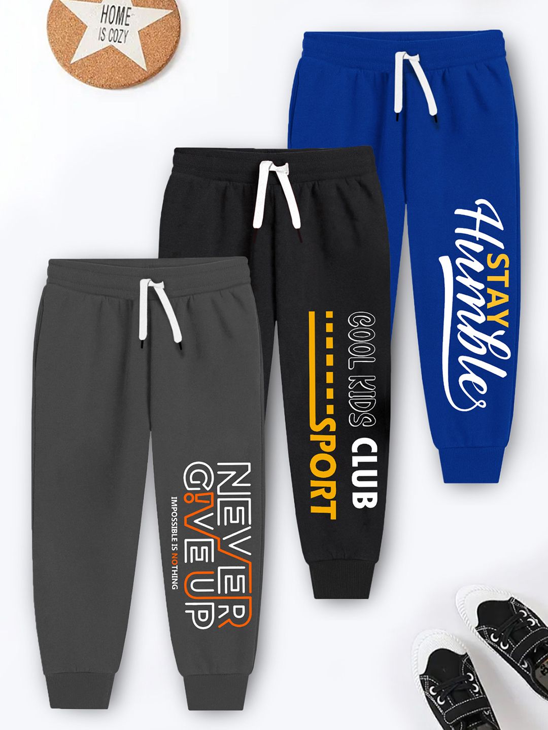 YK X Trampoline Kids Pack Of 3 Printed Cotton Joggers-image-17