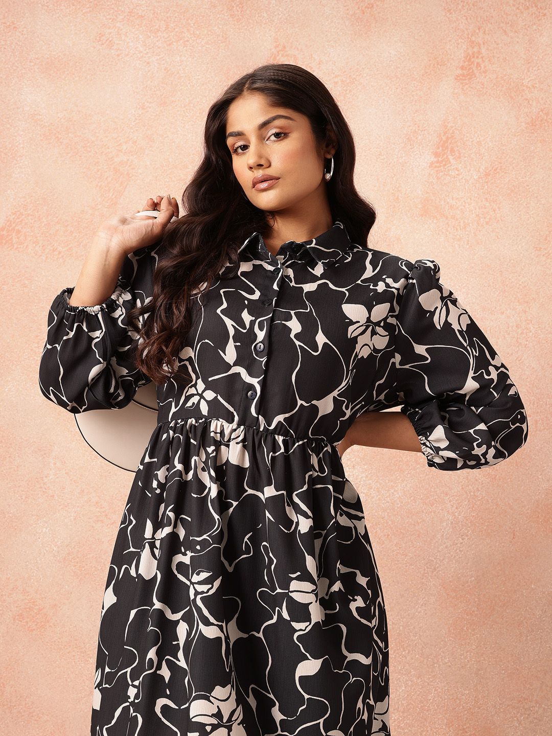 all about you Plus Size Floral Print Shirt Midi Dress-picture-10
