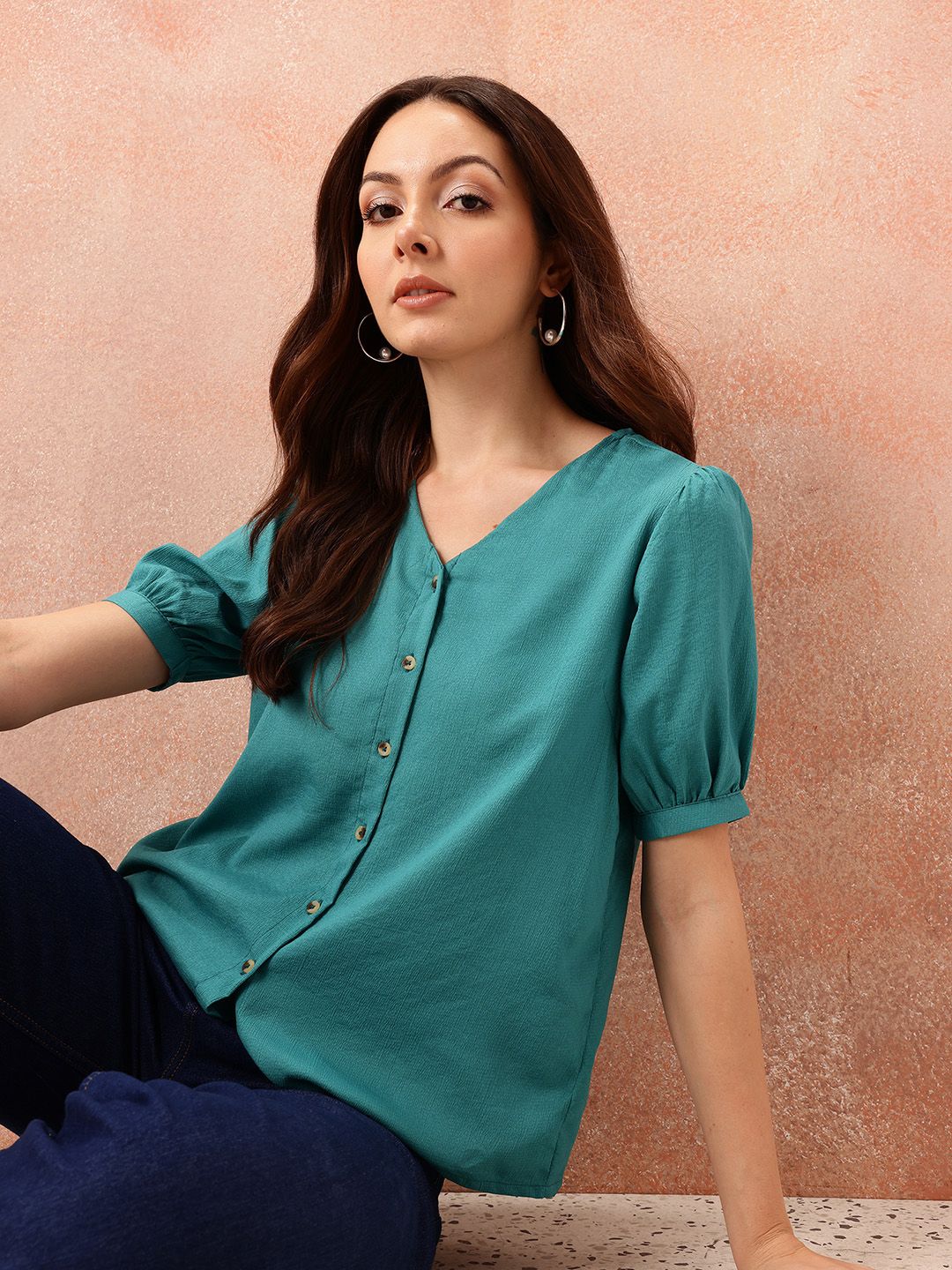 all about you Textured Puff Sleeves Top-picture-11