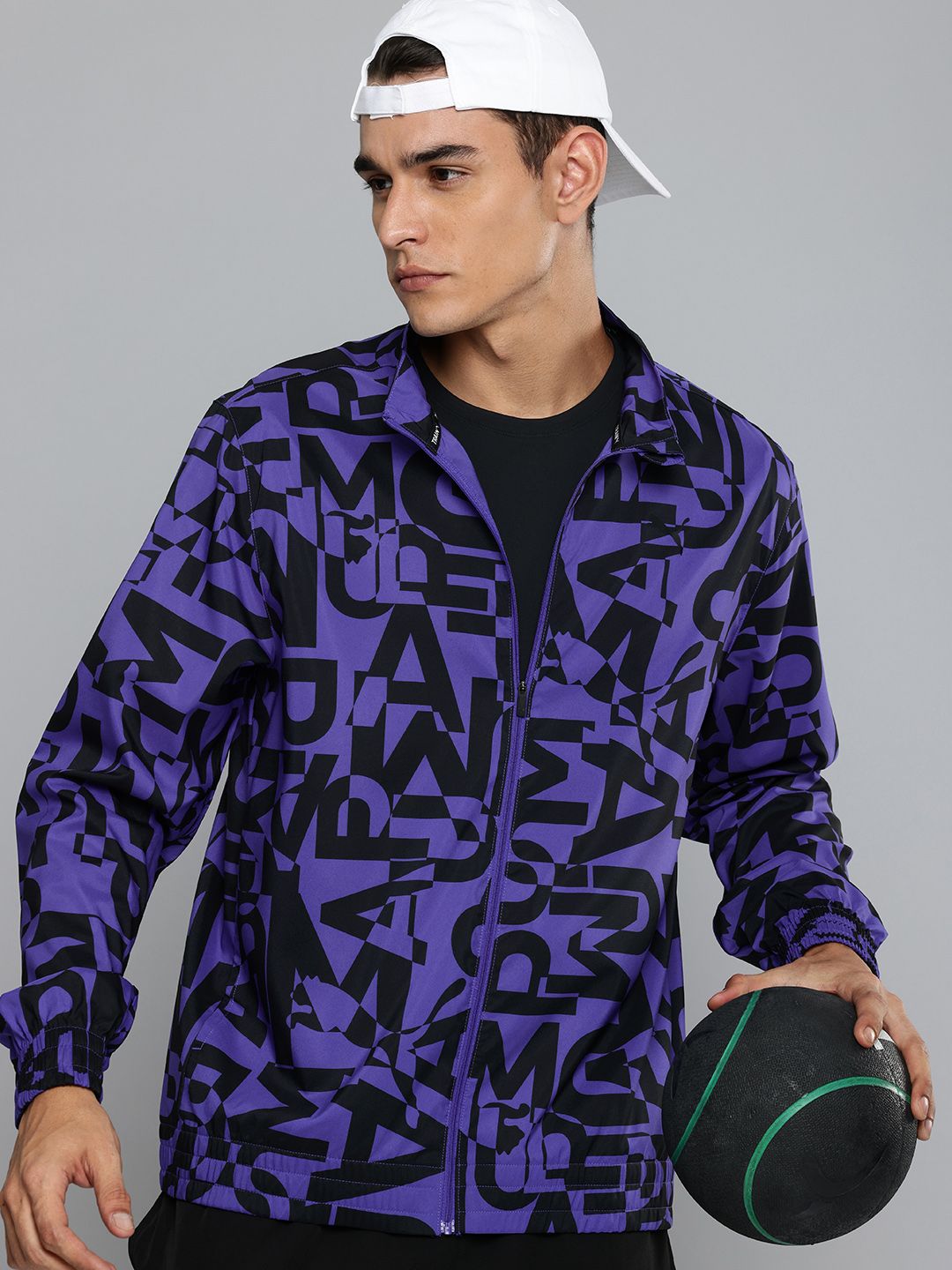 Puma Fit All-Over Typography Printed Drycell Mock Collar Training Sporty Jacket-image-0