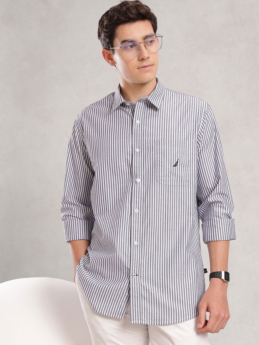 Nautica Classic Vertical Stripes Pure Cotton Casual Shirt-picture-29