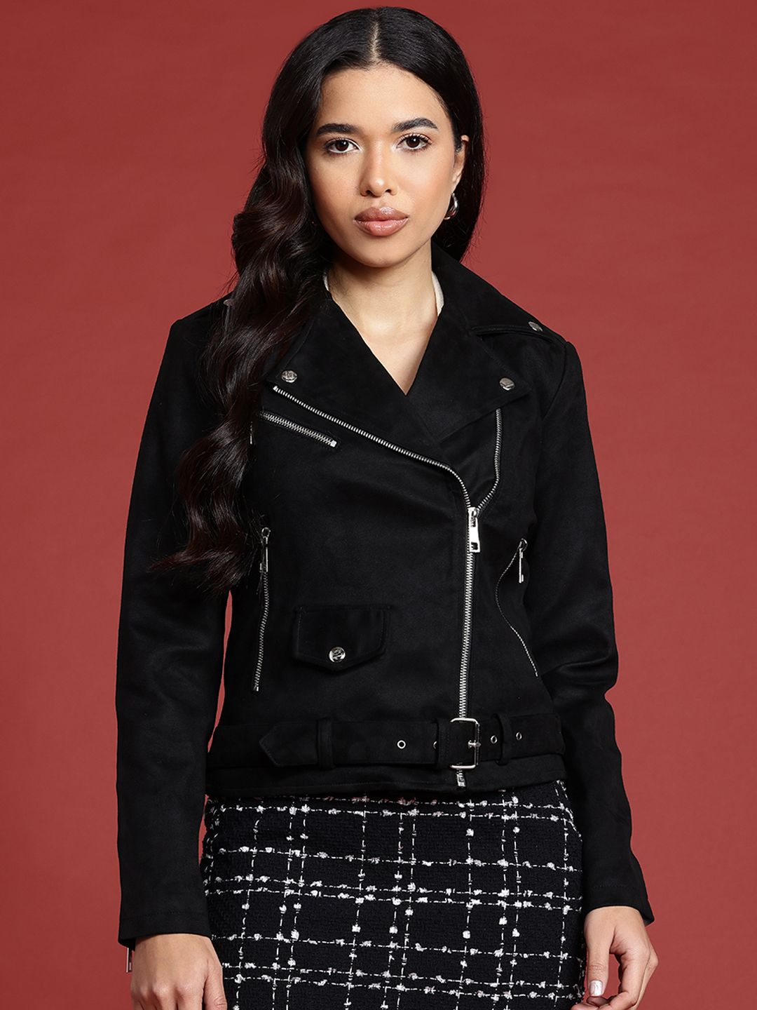 Leather Retail Suede Biker Jacket With Belted Detail-picture-53
