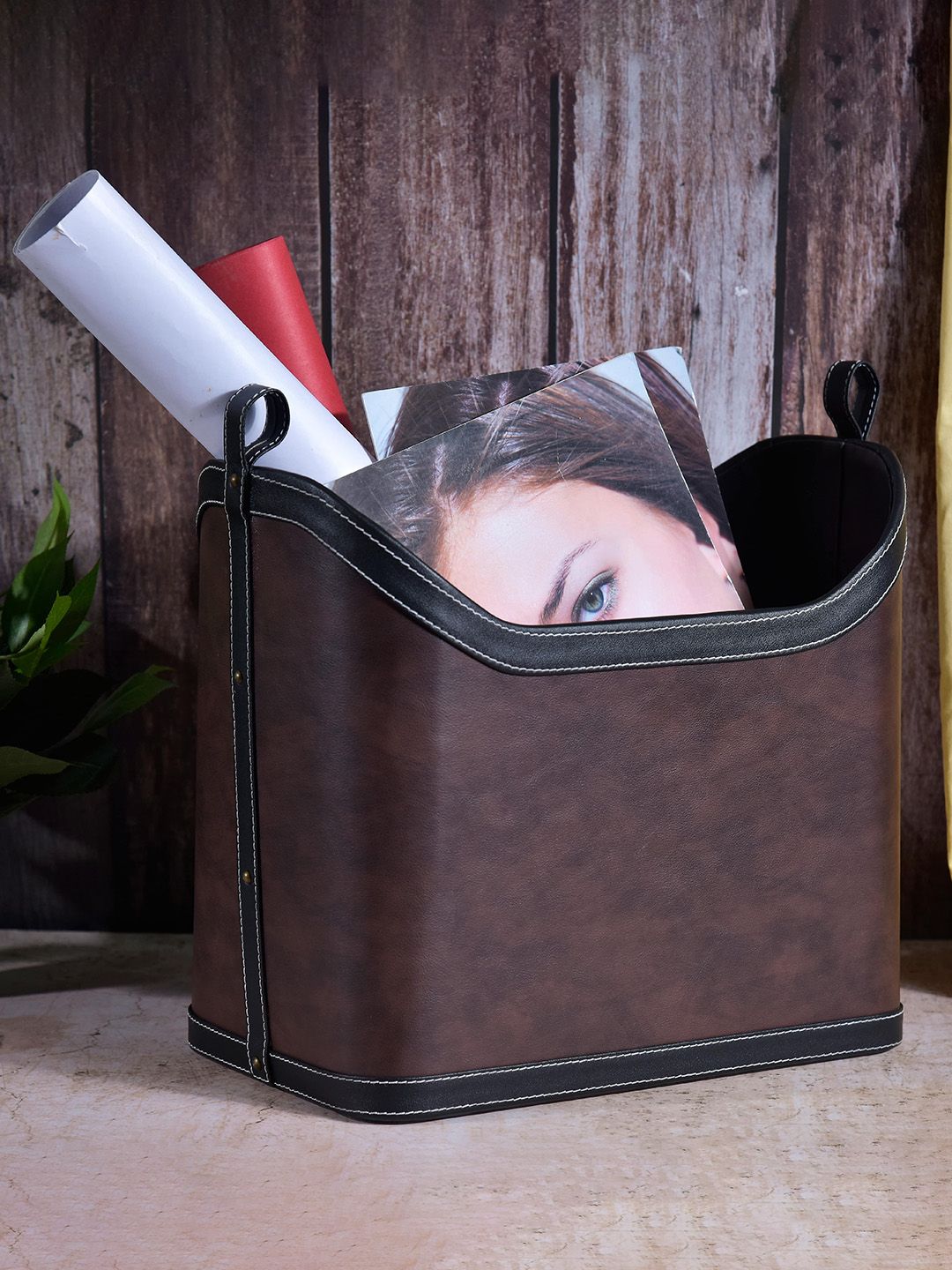 Premsons Brown & Black Faux Leather Magazine Holder