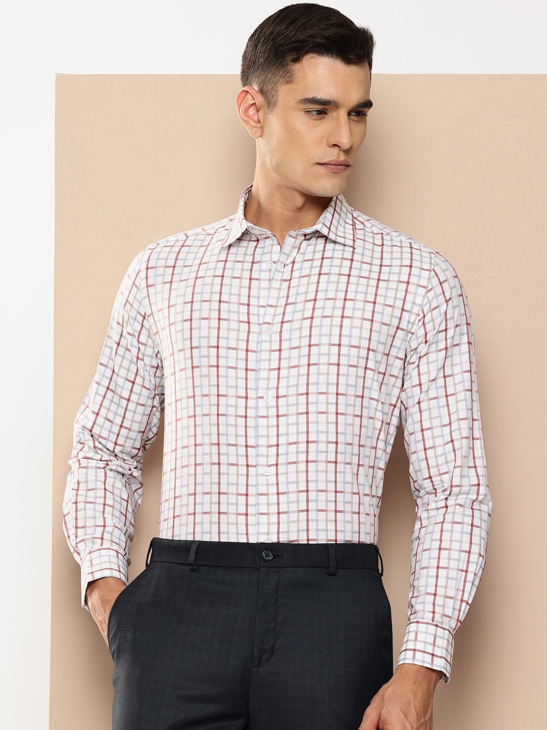 INVICTUS Slim Fit Opaque Checked Pure Cotton Formal Shirt-picture-45