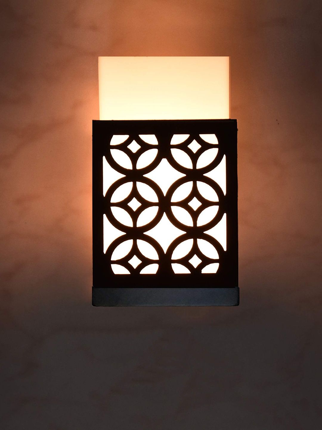 Gojeeva Black Wood Square Shaped Textured Contemporary Wall Lamp-picture-12