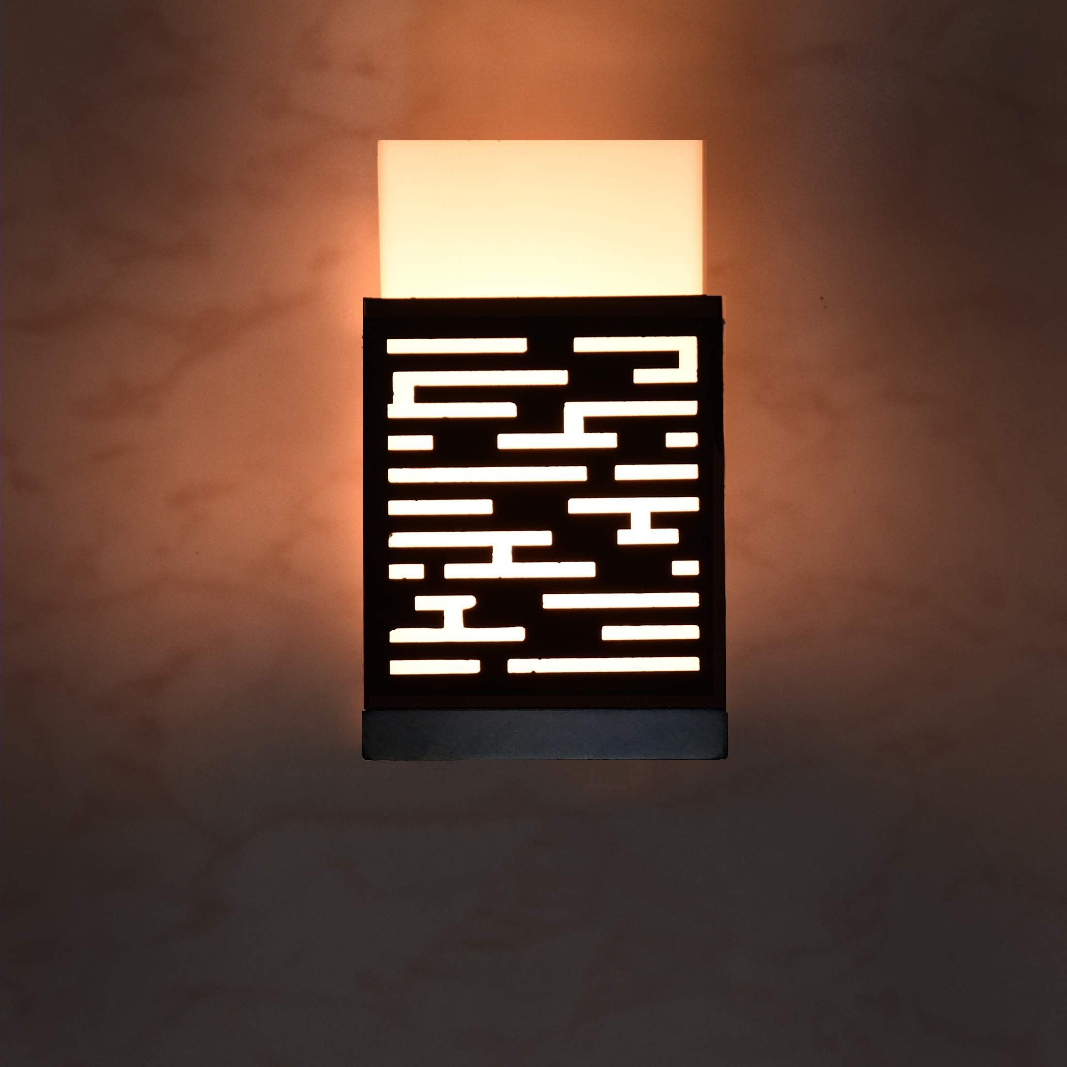 Gojeeva Black & White Textured Contemporary Wooden Rectangle Shaped Wall Lamp-picture-27