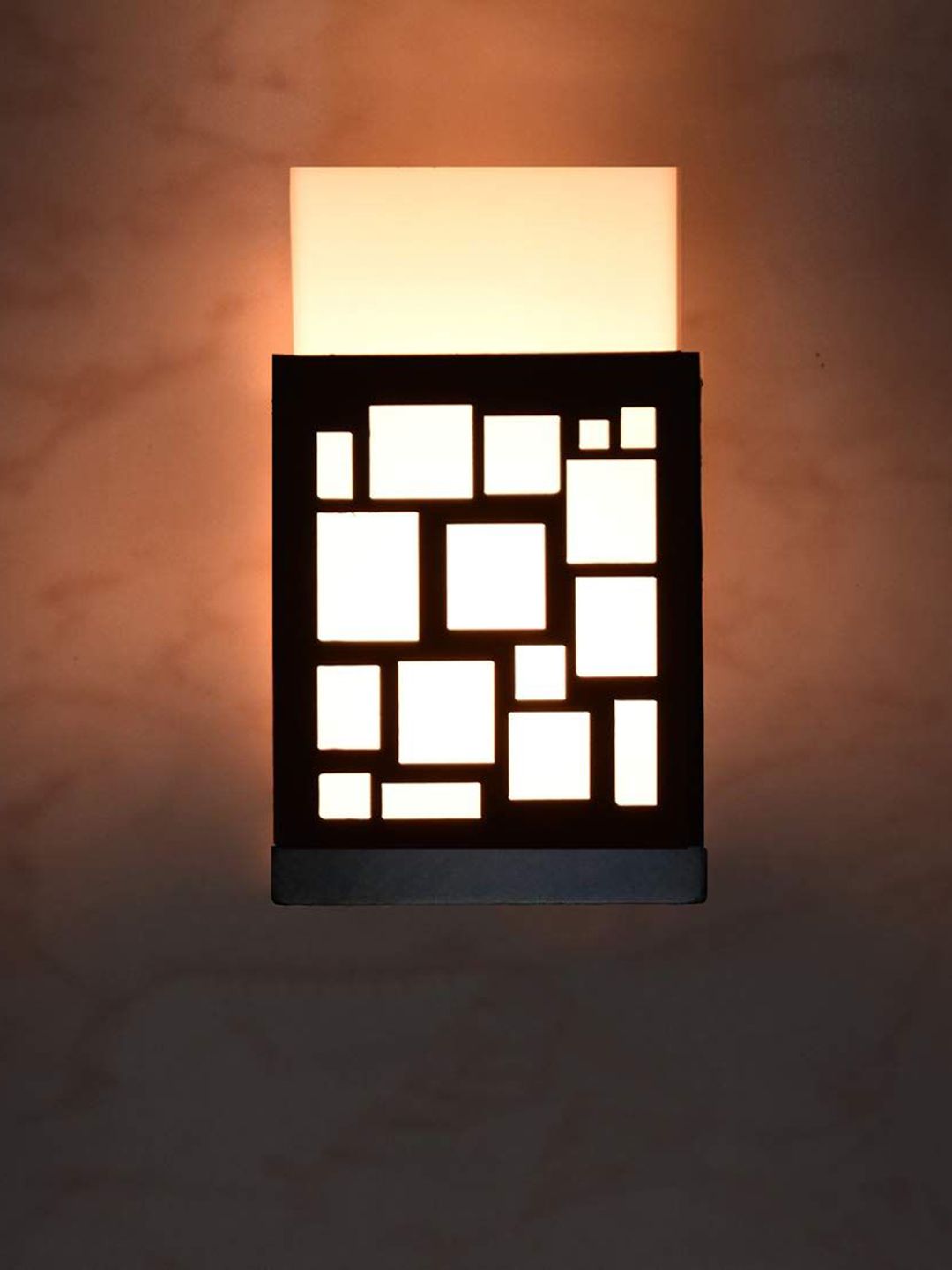 Gojeeva Black Wood Square Shaped Textured Contemporary Wall Lamp-picture-10
