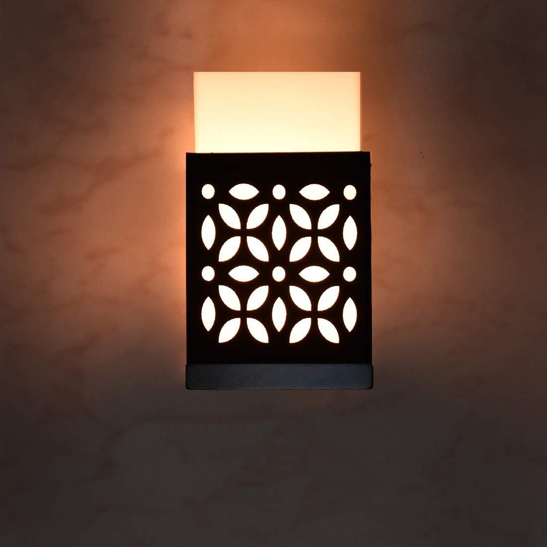 Gojeeva Black Wood Square Shaped Textured Contemporary Wall Lamp-picture-18