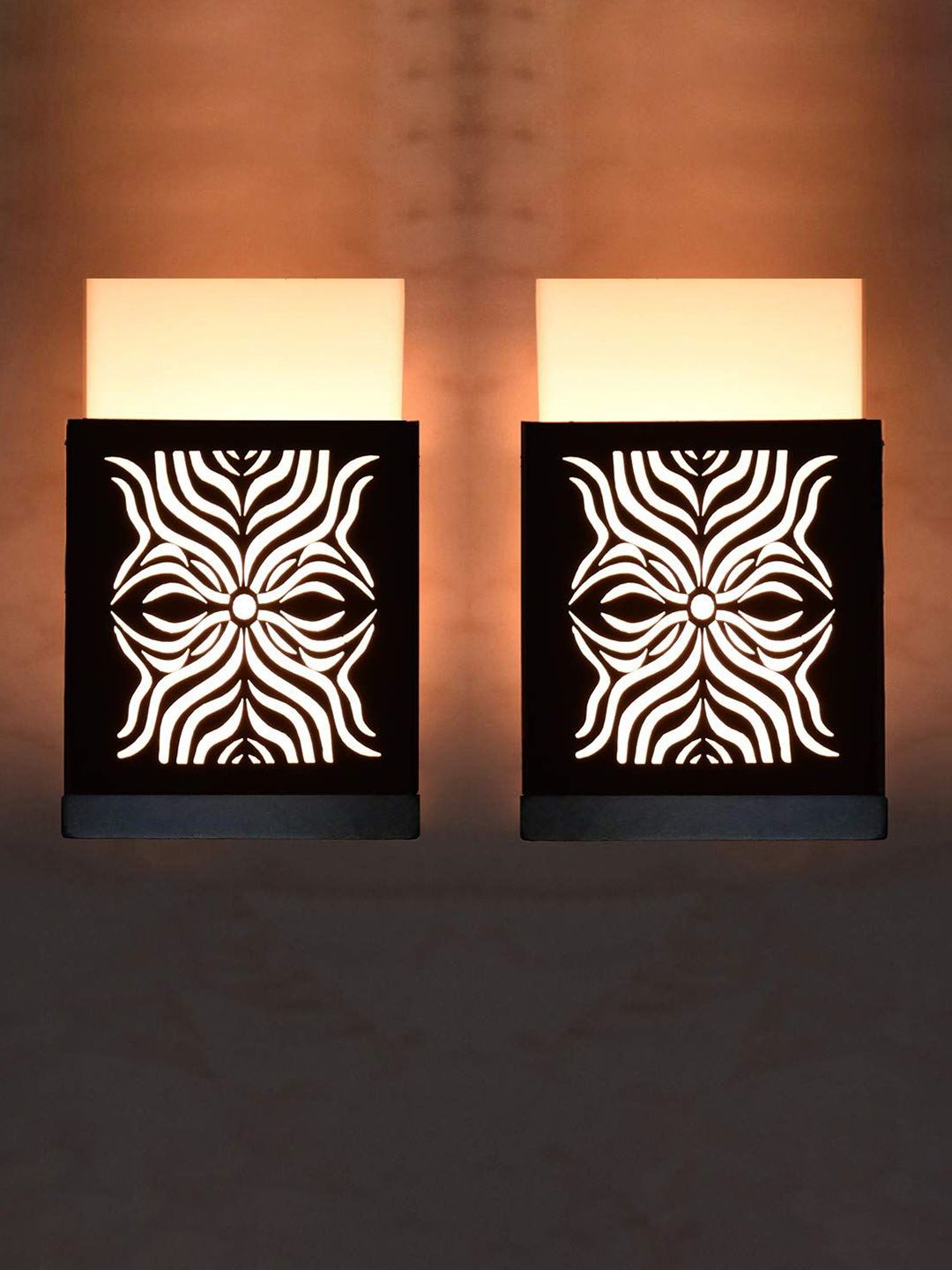 Gojeeva Black Wood Square Shaped Textured Contemporary Wall Lamp-picture-37