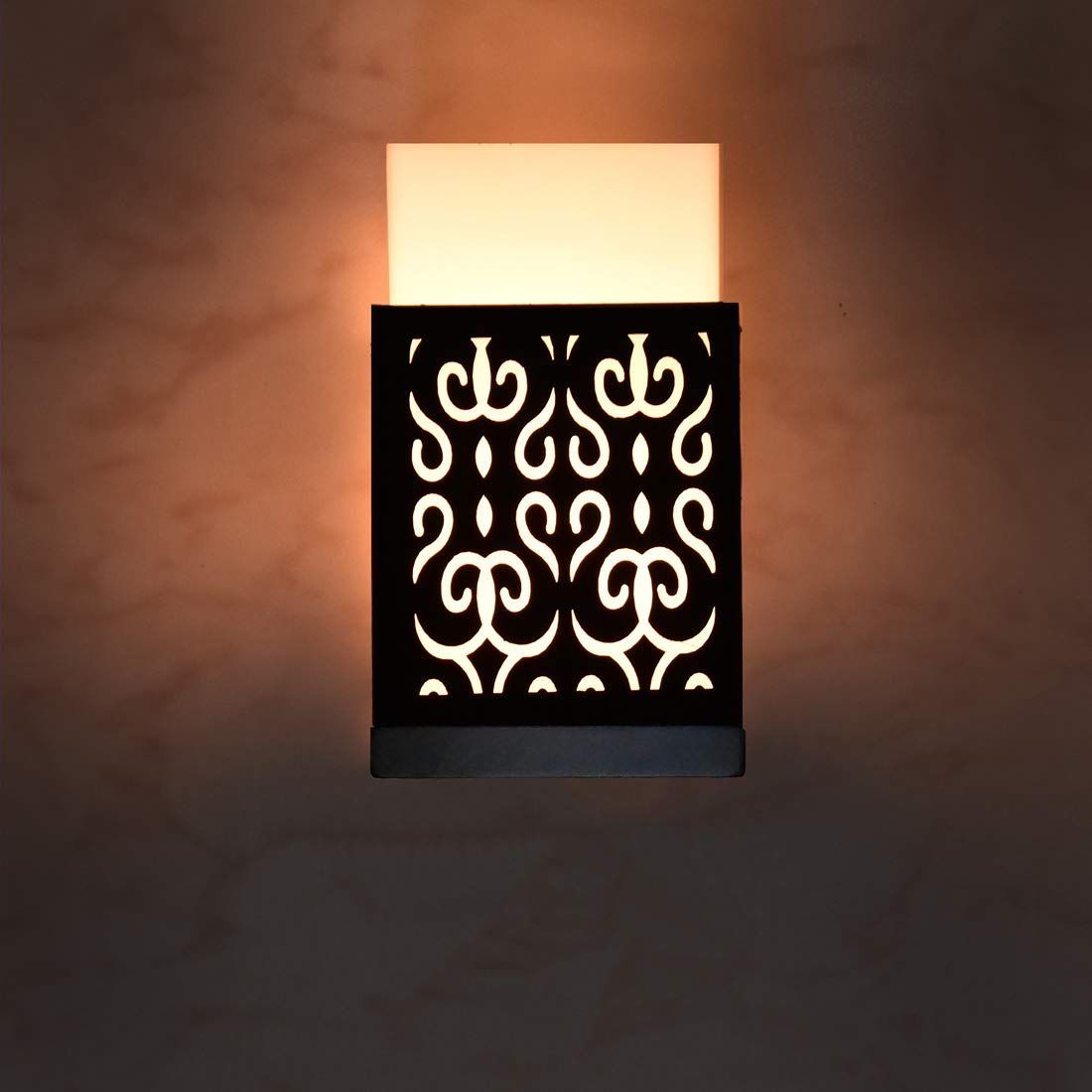 Gojeeva Black Wood Square Shaped Textured Contemporary Wall Lamp-picture-24
