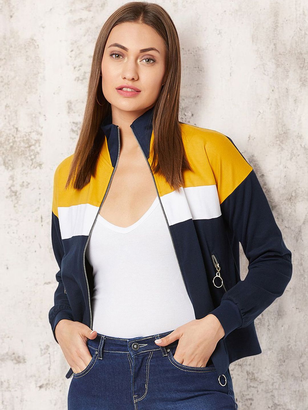 Miss Chase Women Colourblocked Bomber Jacket