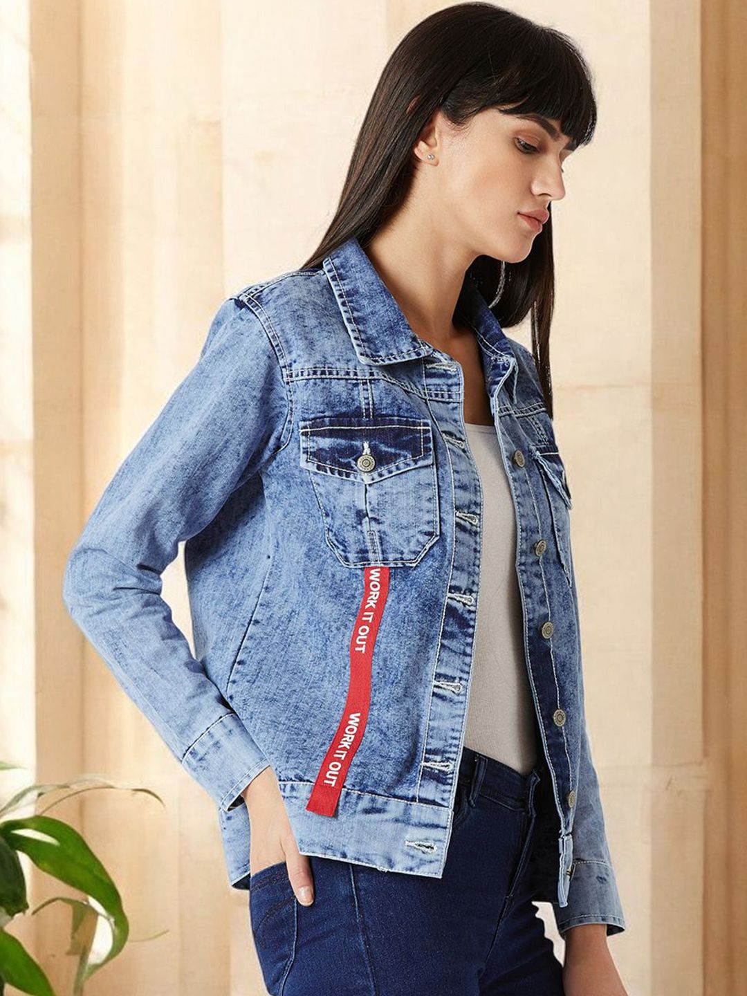 Miss Chase Women Checked Denim Jacket