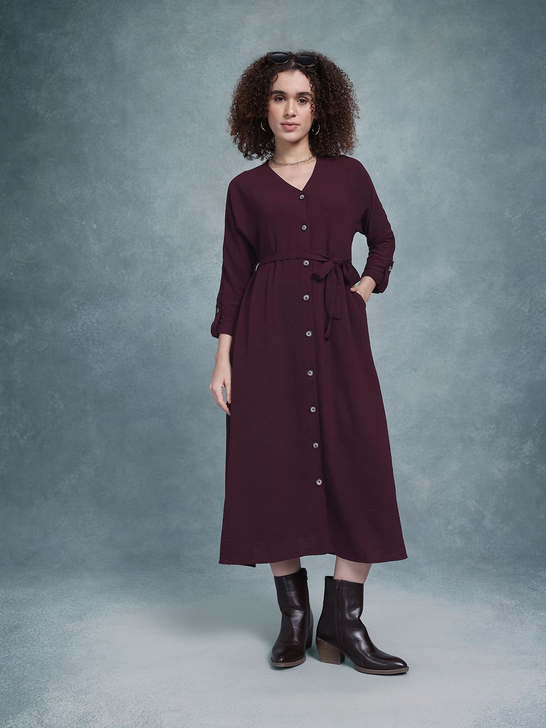 The Roadster Life Co. Belted A-Line Midi Dress with Slits