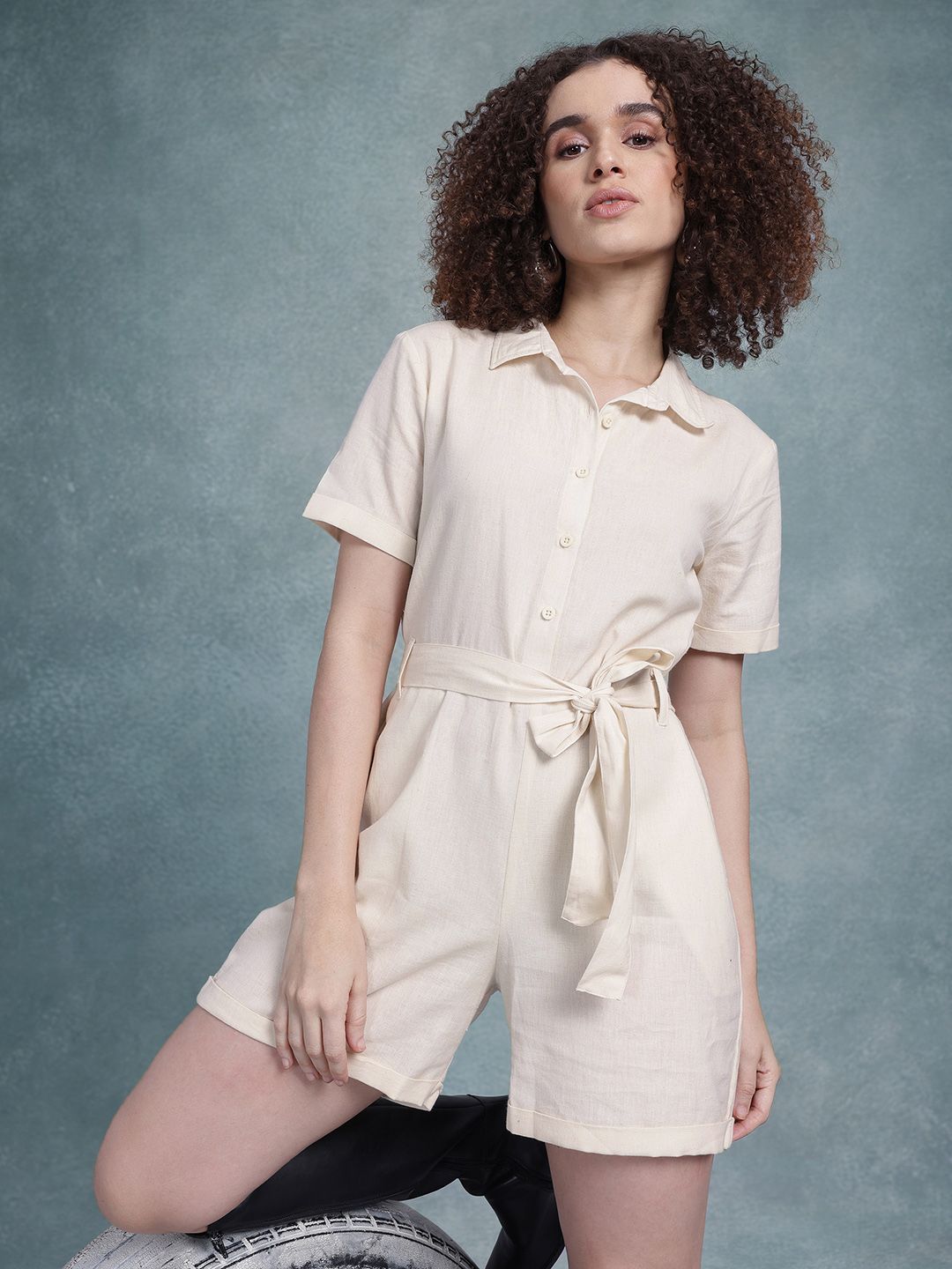 The Roadster Life Co. Pure Cotton Button-Up Playsuit with Belt-picture-42