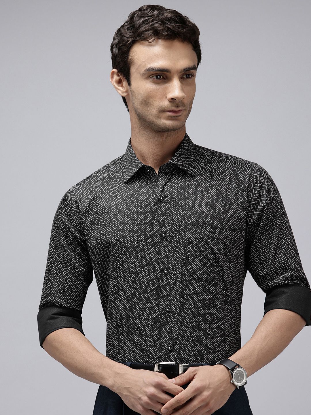 Van Heusen Pure Cotton Slim Fit Geometric Printed Formal Shirt-picture-38