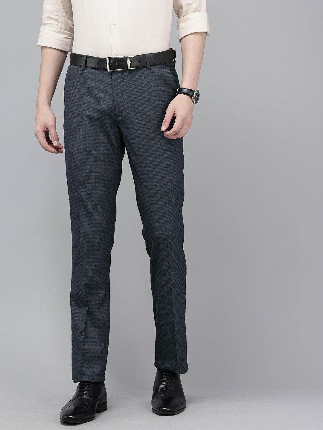 Arrow Men Original Tapered Fit Self Design Textured Formal Trousers-picture-55