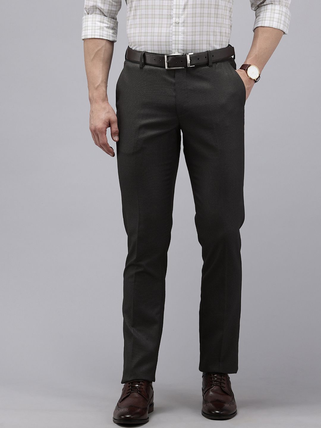 Arrow Men Textured Original Tapered Fit Formal Trousers-picture-18