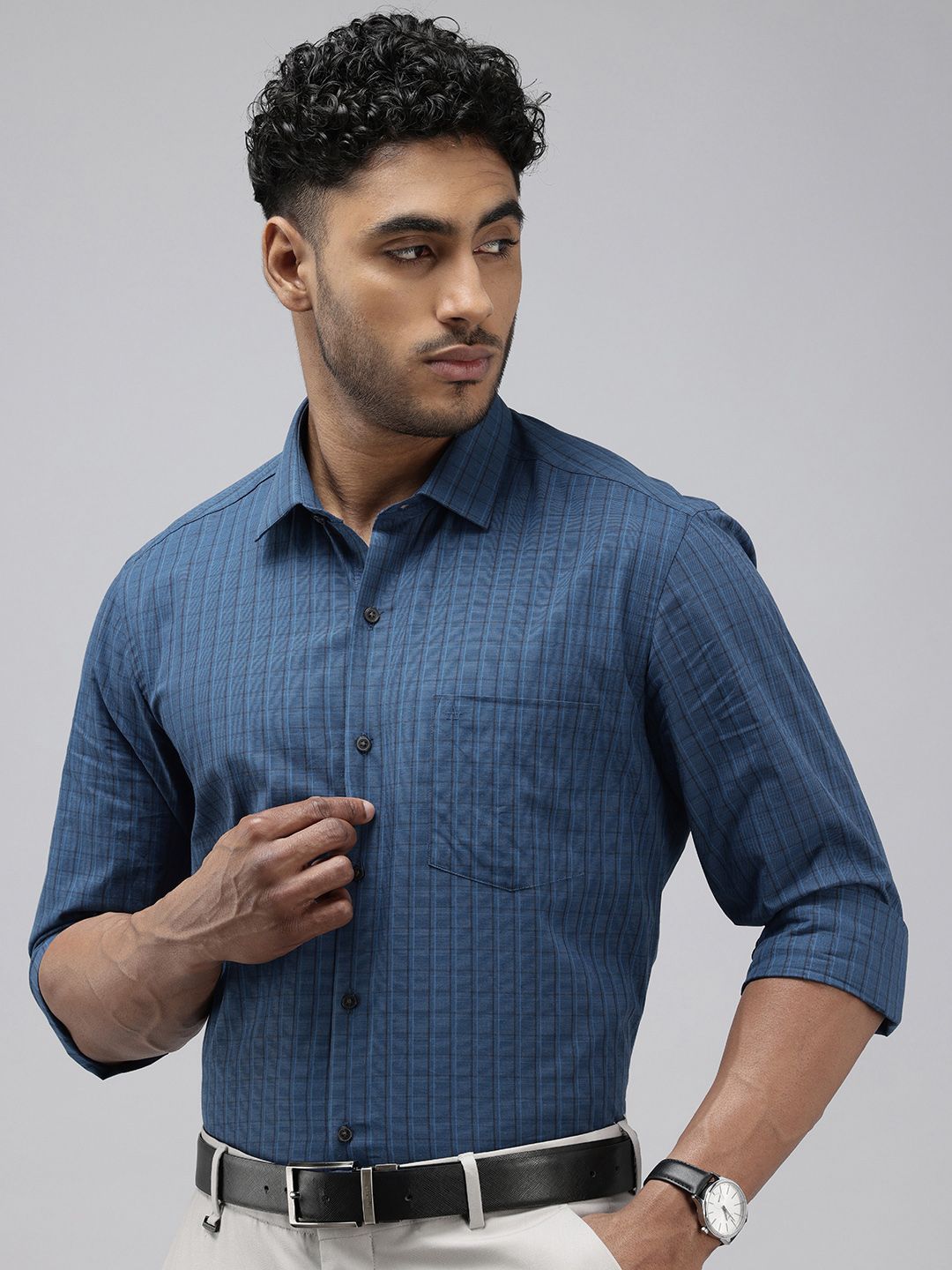 Arrow Pure Cotton Manhattan Slim Fit Checked Formal Shirt-picture-48