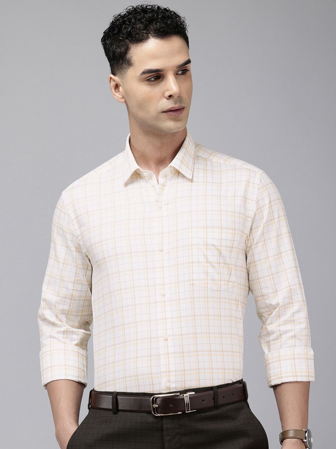 Arrow Pure Cotton Manhattan Slim Fit Self-Design Checked Formal Shirt-picture-11