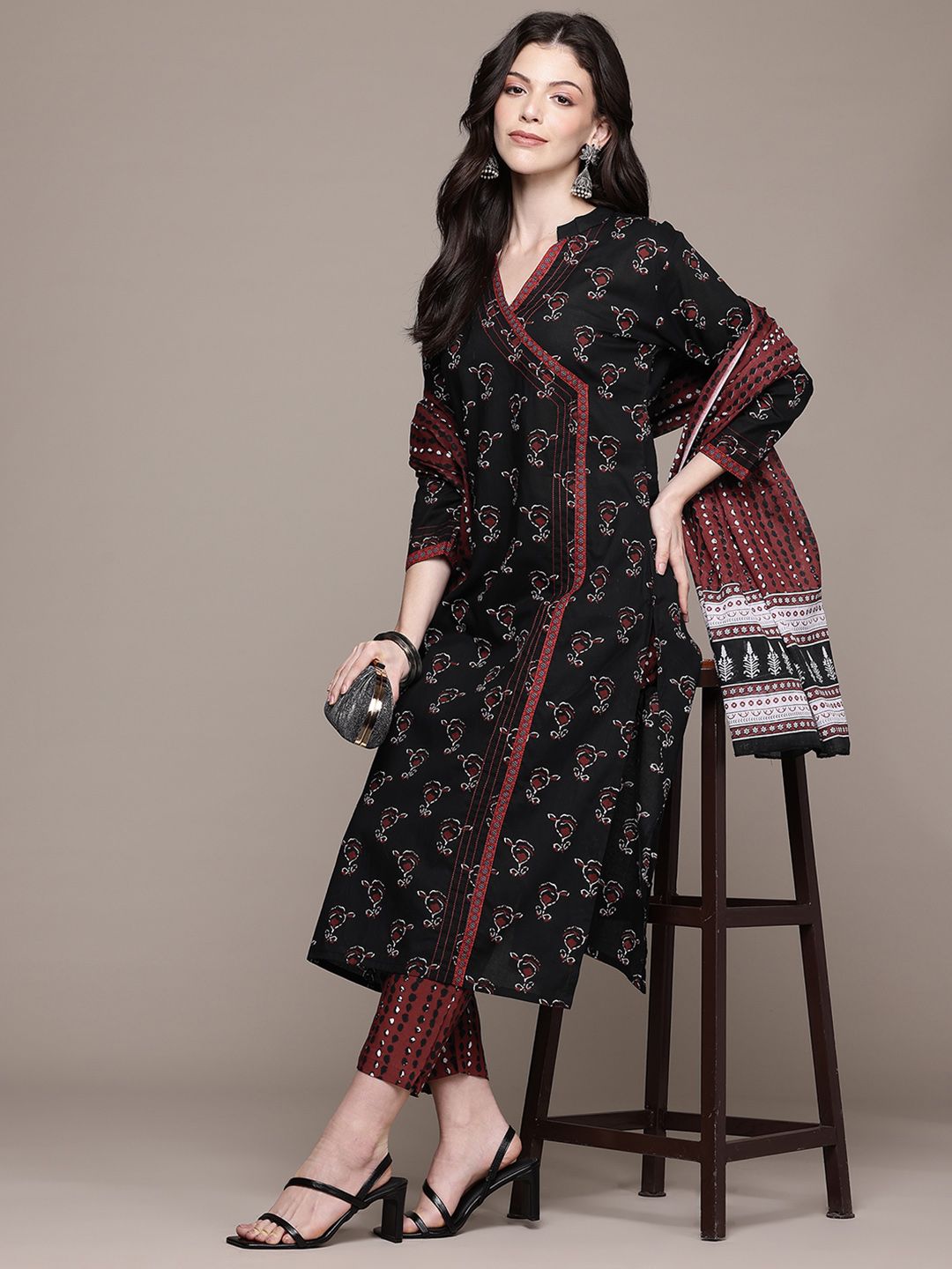 R RANAK CREATION Floral Printed Angrakha Pure Cotton Kurta with Palazzos & With Dupatta-picture-20
