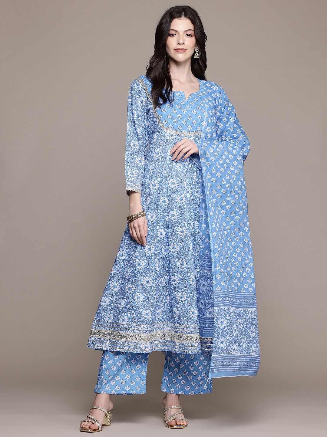 R RANAK CREATION Floral Printed Thread Work Pure Cotton Kurta with Palazzos & With Dupatta-picture-29