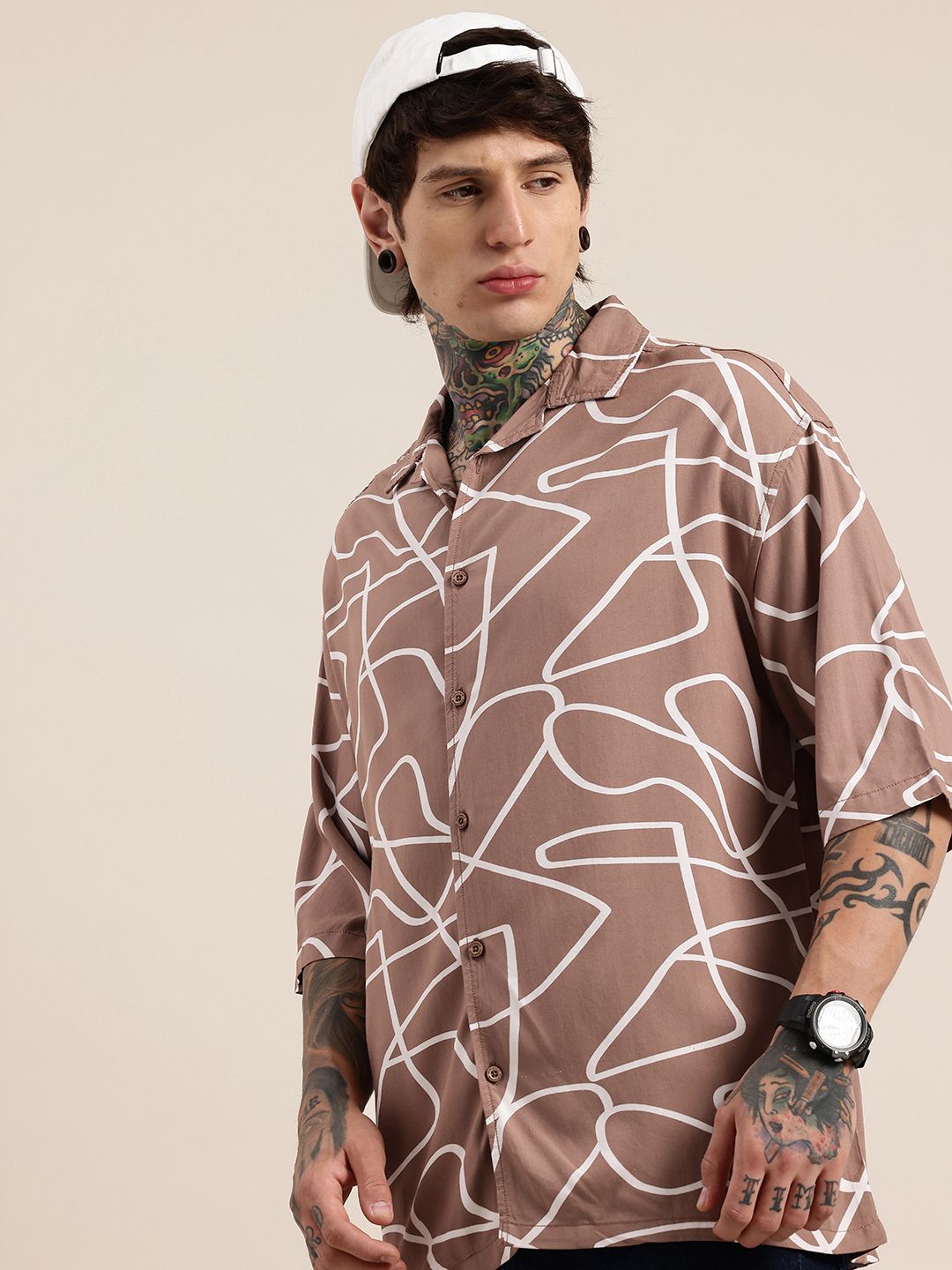 HERE&NOW Relaxed Fit Printed Drop-Shoulder Sleeves Casual Shirt-picture-34
