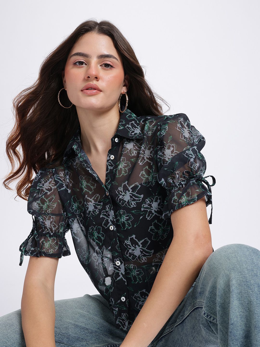 glitchez Sheer Grace Floral Shirt Style Top-picture-30