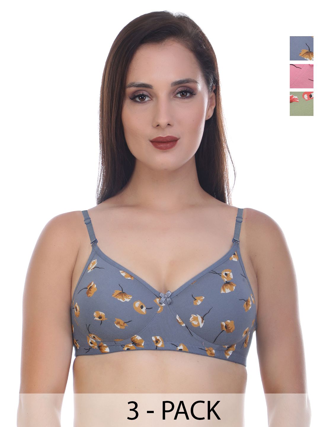 Designer Bugs Women Set of 3 Floral Bra Full Coverage Lightly Padded Bra