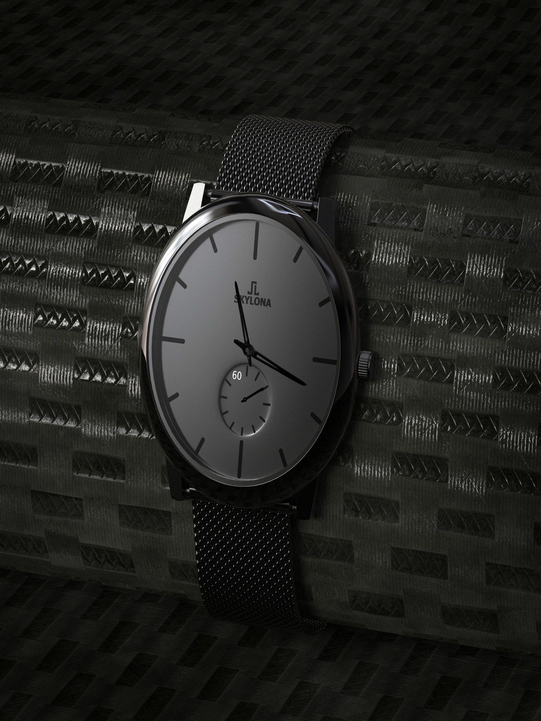 SKYLONA Men Round Dial Bracelet Style Straps Quartz Analogue Watch Biden Black Chain-Black-image-14