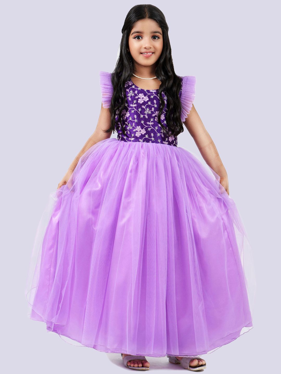 STANWELLS KIDS Girls Embroidered Net Fit & Flare Maxi Dress-picture-58